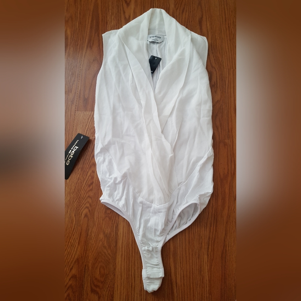 Bebe shinto spirit silk sleeveless wrap bodysuit